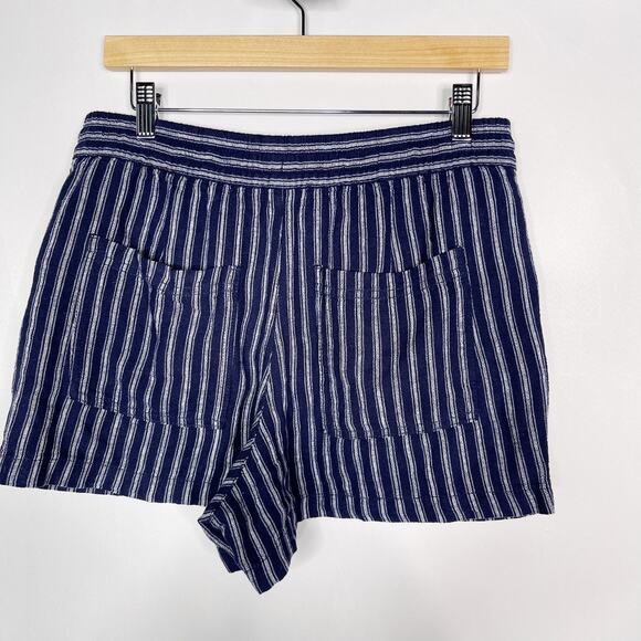 Gap Womens Small S Navy Blue White Striped Linen Pull On Shorts Drawstring Waist - Picture 2 of 6